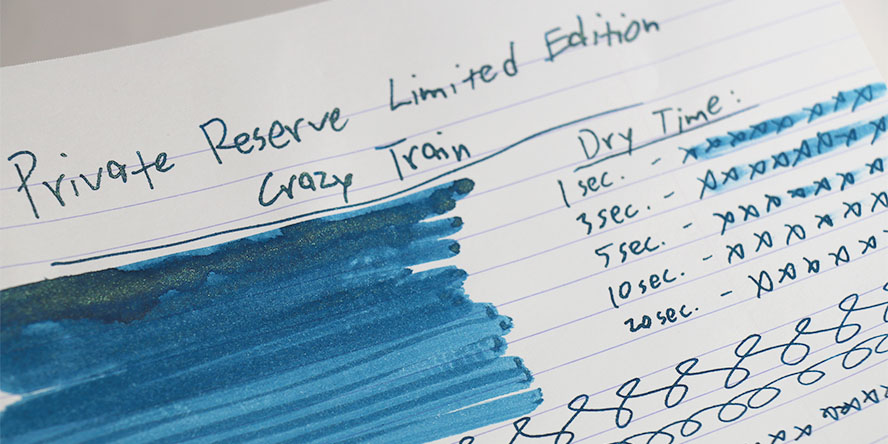 Private Reserve Crazy Train ink review dry tests showing how fast the ink dries. 