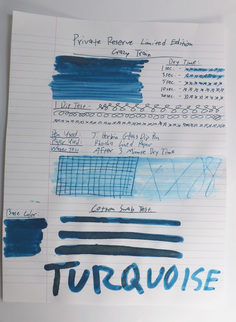 The test results from the Private Reserve Crazy Train ink review