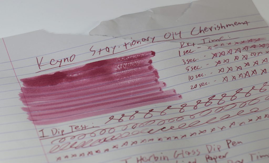Keyno 014 Cherishment pink ink swatch and dry time test on Rhodia paper