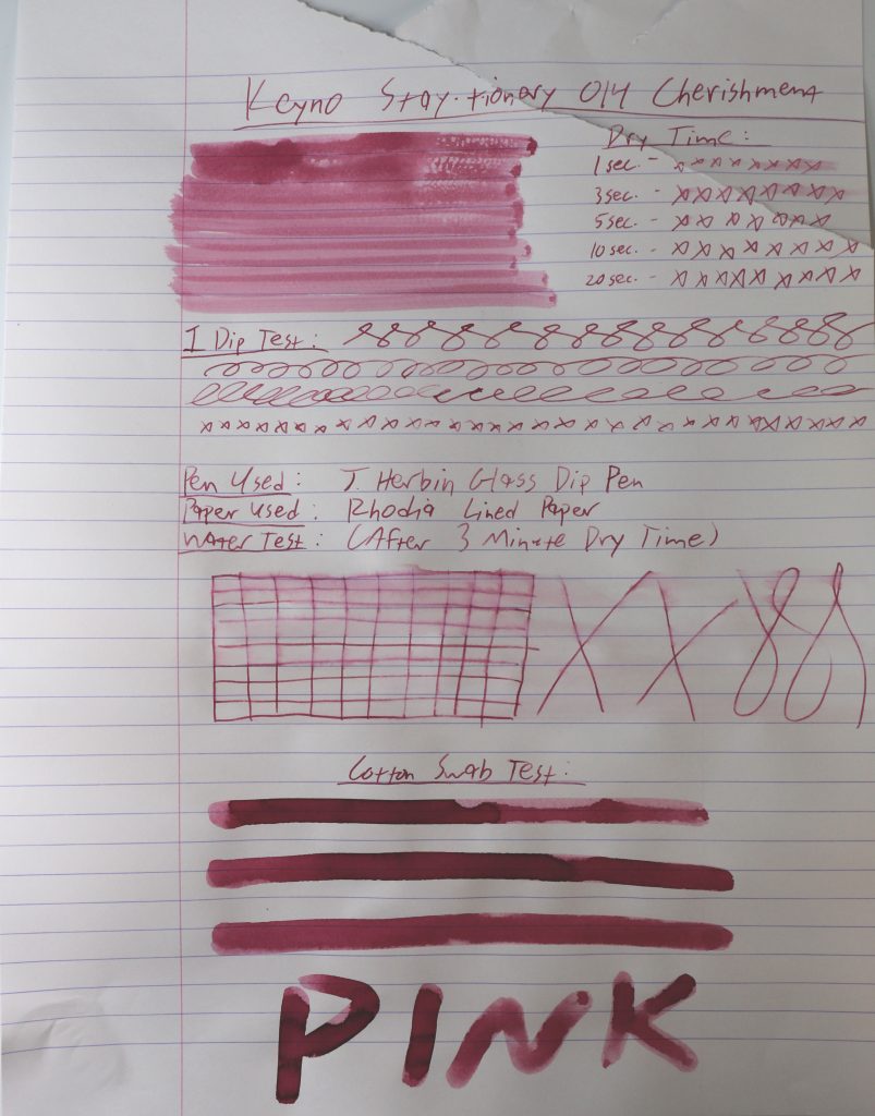 Keyno 014 Cherishment ink review full test sheet on Rhodia lined paper