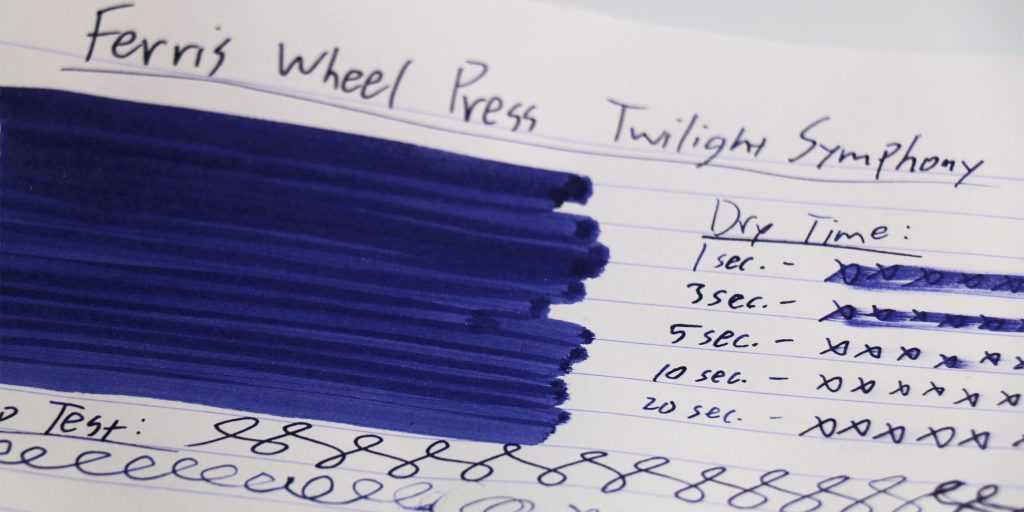 Ferris Wheel Press Twilight Symphony fountain pen ink dry time test on Rhodia paper