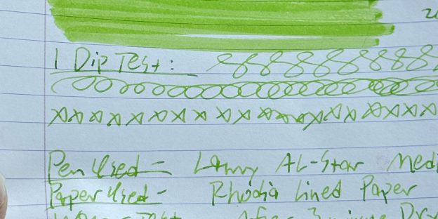 Light yellow-green Diamine Appletini handwriting on Rhodia paper created with a LAMY AL-Star medium nib.