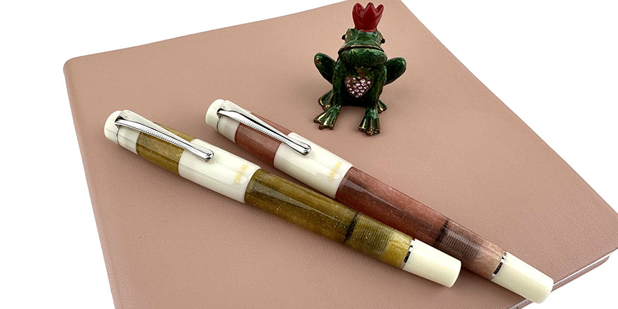 opus_88_koloro_fountain_pens_amber_and_pink_white_frog