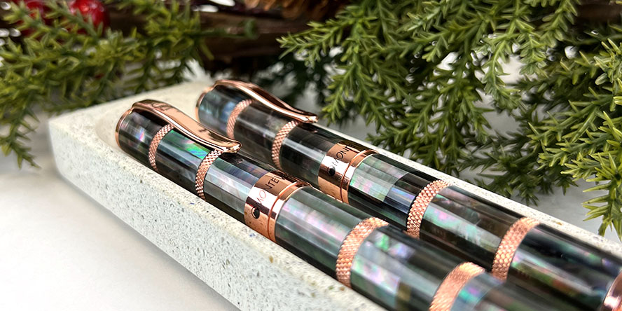 monteverde_limited_edition_black_mother_of_pearl_regatta_rollerball_pen_with_rose_gold_trim