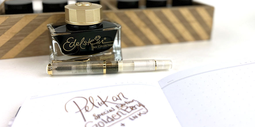 pelikan_m200_golden_beryl_ink_and_fountain_pen_special_edition_with_writing_sample