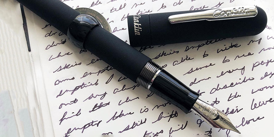 conklin_mark_twain_crescent_filler_superblack_fountain_pen_uncapped_showing_nib