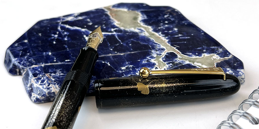 namiki_yukari_2022_limited_edition_ginkgo_fountain_pen_on_rhodonite