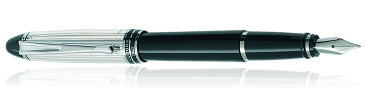 Black / Sterling Silver Cap Aurora Ipsilon Sterling Collection Fountain Pens