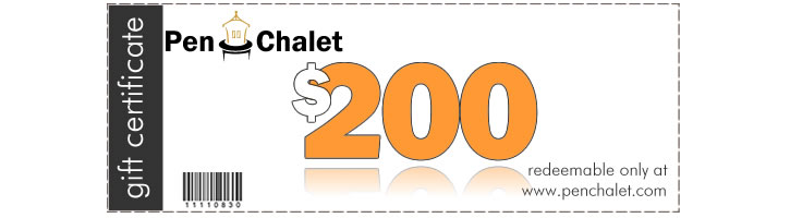 Pen Chalet "Pen Cash" Gift Certificate Fountain Pens in $200