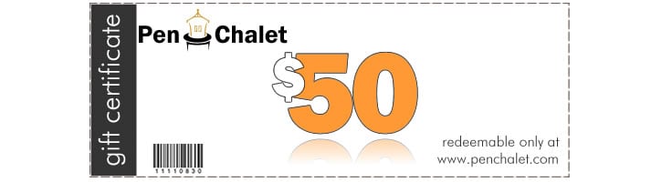 Pen Chalet "Pen Cash" Gift Certificate Fountain Pens in $50