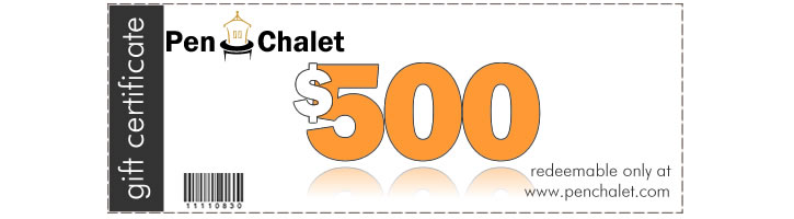 Pen Chalet "Pen Cash" Gift Certificate Fountain Pens in $500