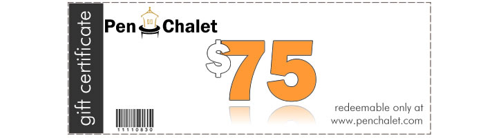 Pen Chalet "Pen Cash" Gift Certificate Fountain Pens in $75