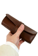 Aston Leather Rollup Pen Carrying Cases in Cognac