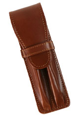 Aston Leather Double Pen Carrying Cases in Cognac