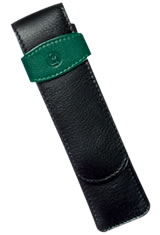 2 Pen Black/Green Pelikan Leather Pouch Pen Carrying Cases