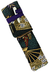 Taccia Kimono Wrap Single Pen Carrying Cases in Nishijin Floral Garden and Sensu Fans