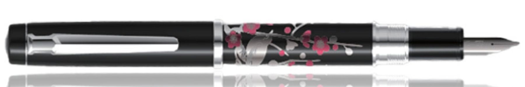 Brush Warbler on Plum Tree Platinum Procyon Maki-e Fountain Pen